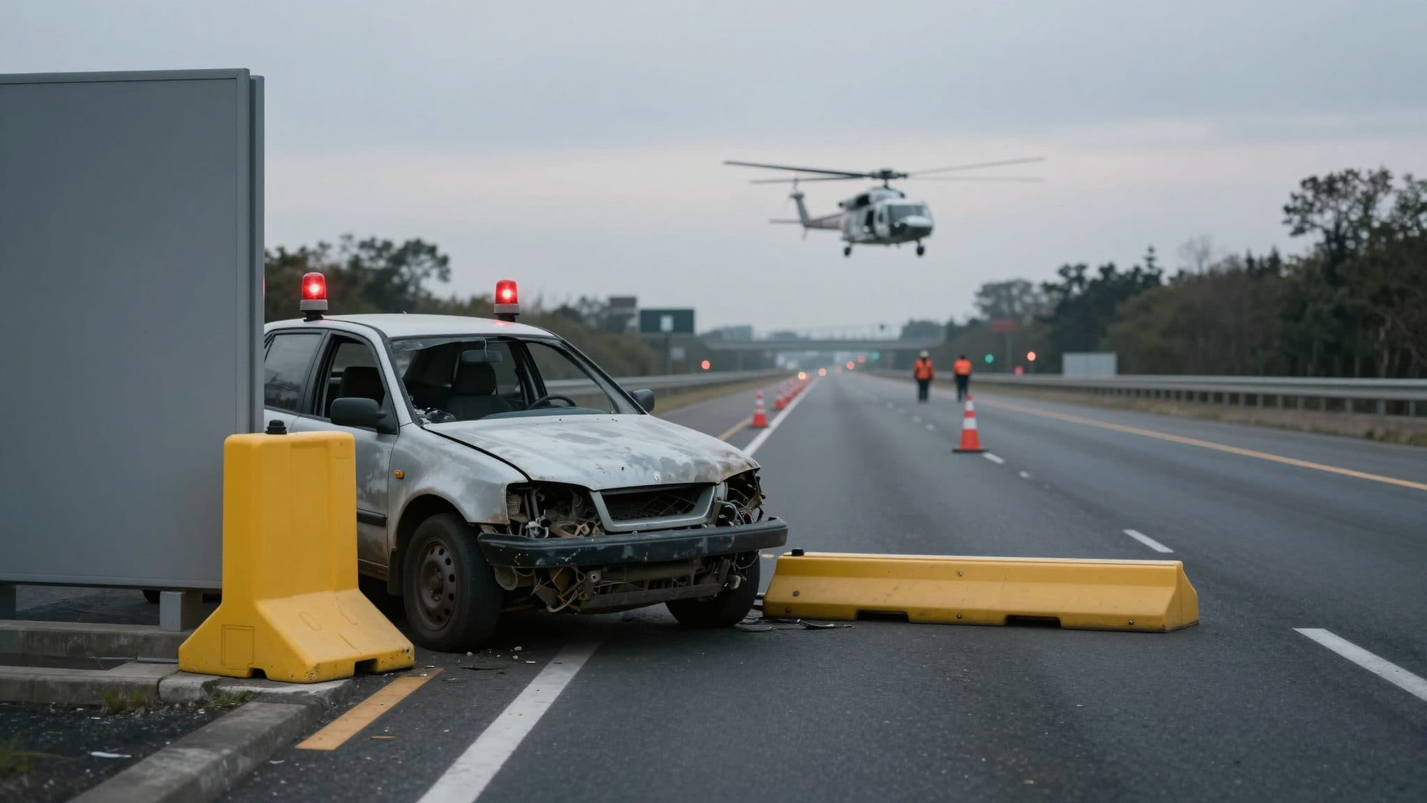 Familia herida en un accidente en la A9 cerca de Lebring – coche impacta sin frenar contra un amortiguador de impacto
