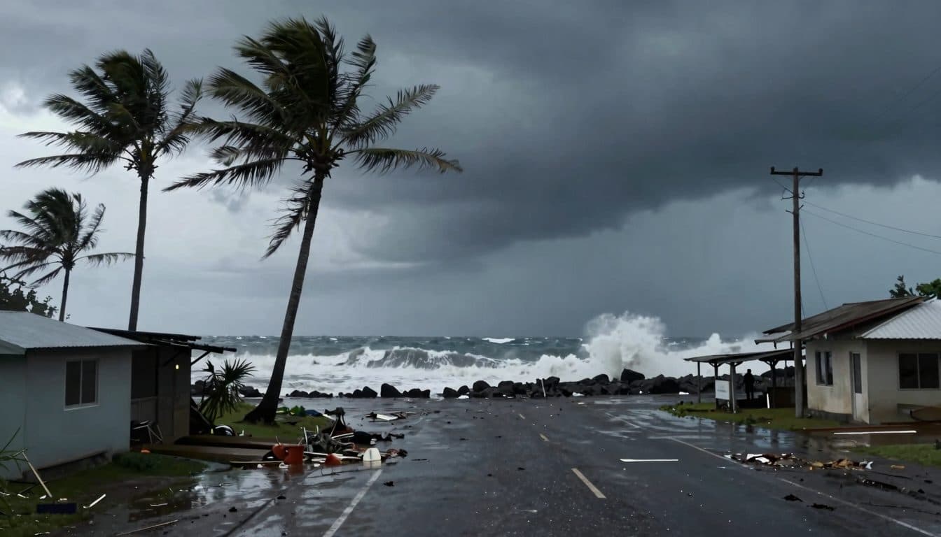 Supertifón "Bavi" golpea con toda su fuerza la isla de Rota en el Pacífico