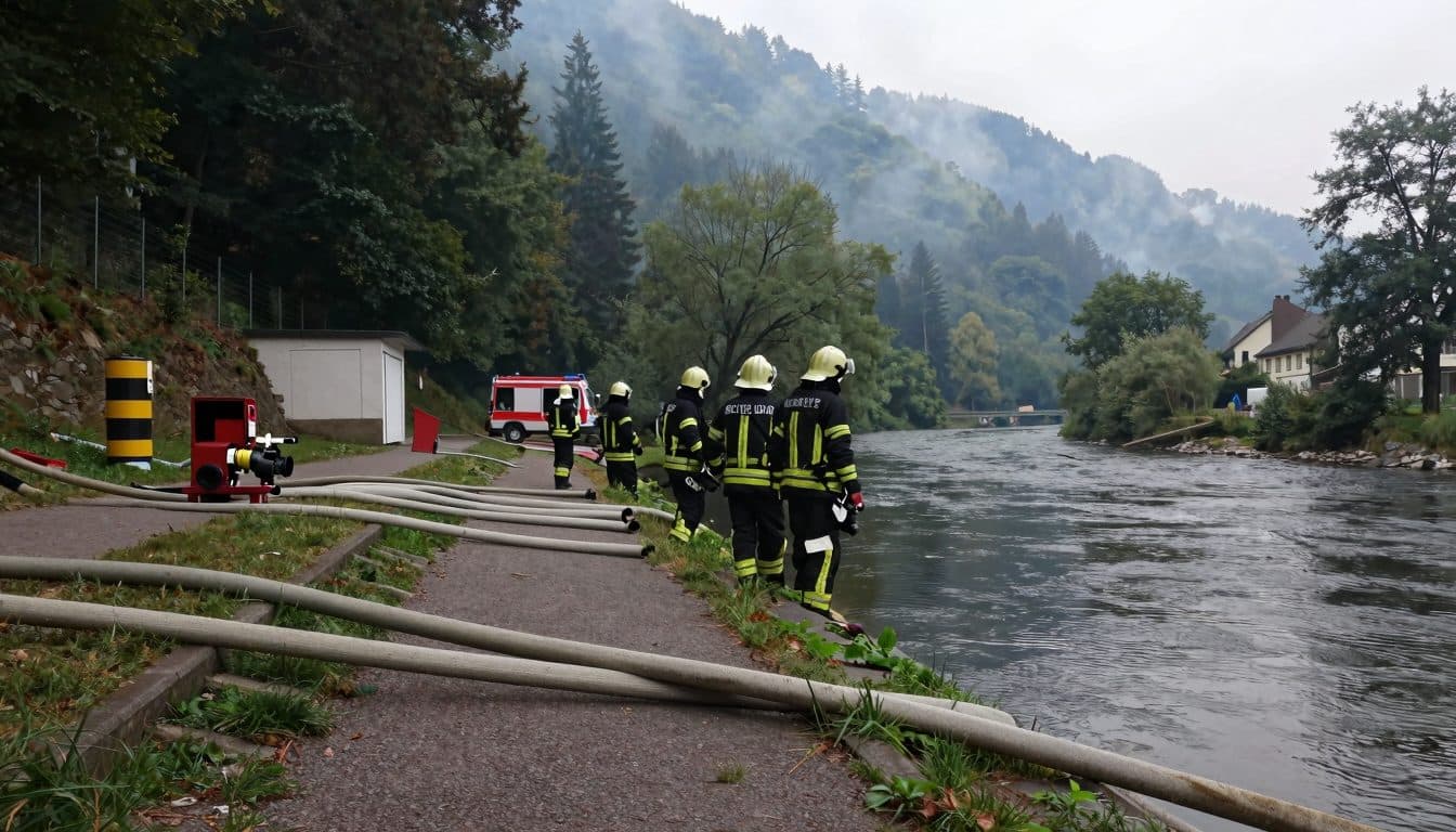 Incendio forestal cerca de Schramberg: los bomberos mantienen el suministro de agua de extinción desde el río Schiltach