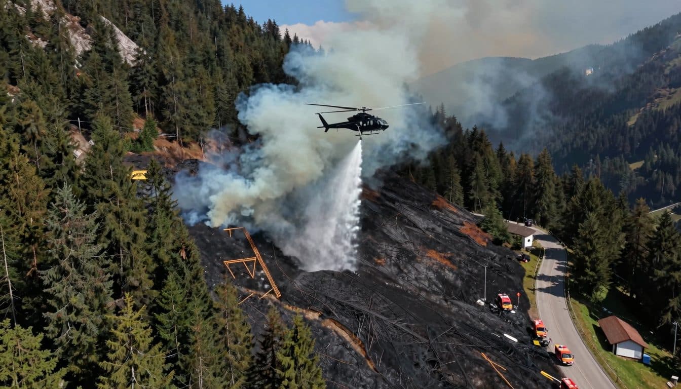 Helicóptero extinguidor controla rápidamente incendio forestal en Großarl