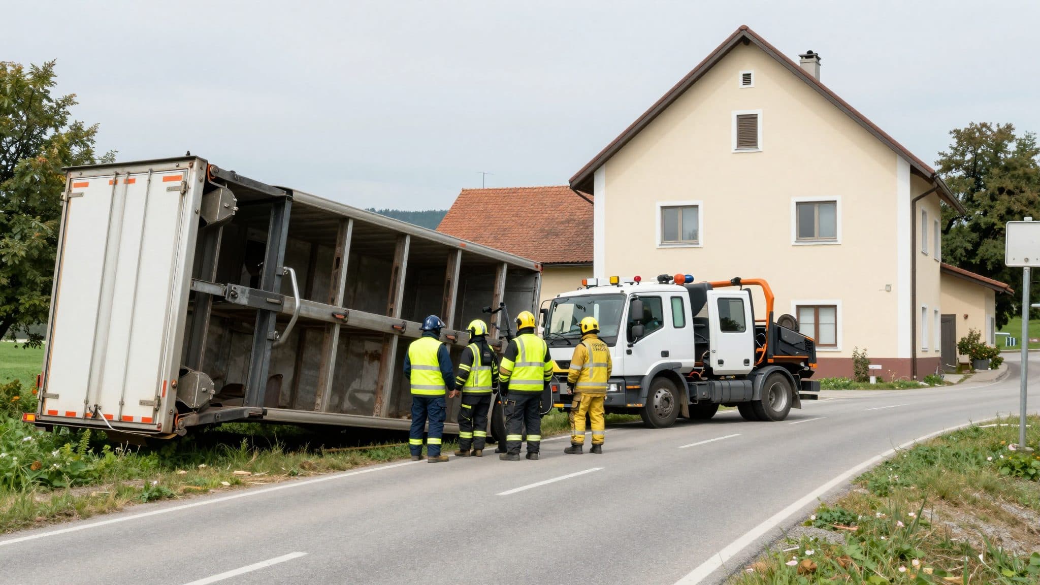 Camión de cerdos vuelca sobre la calzada en St. Peter in der Au