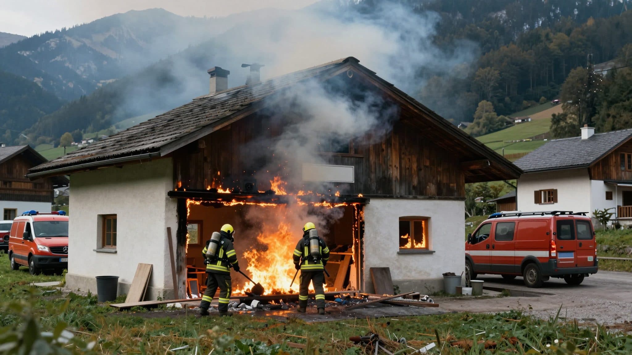Incendio en un taller en St. Veit im Pongau extinguido por cinco cuerpos de bomberos