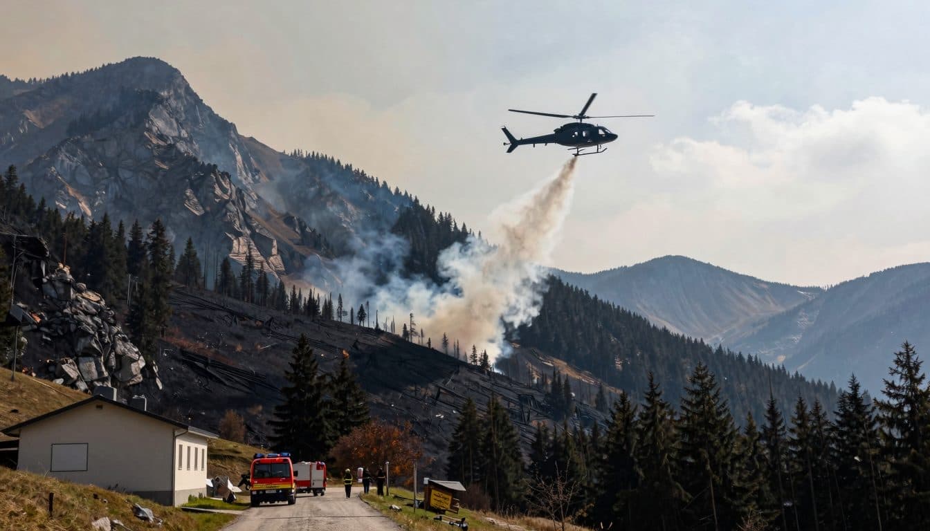 Incendio forestal en el Raucheck en la cordillera de Tennen: 56 vuelos de helicóptero y 20.000 litros de agua para la extinción