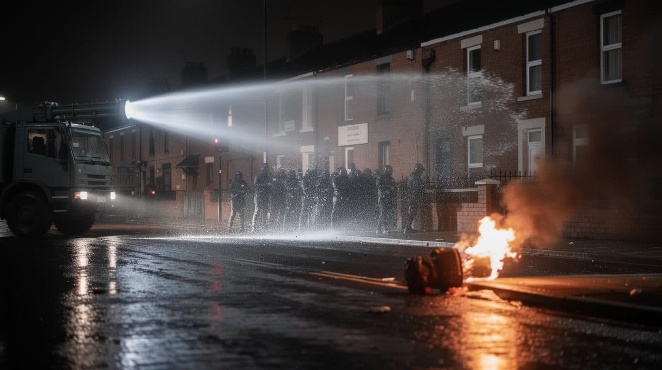 Disturbios en Belfast entran en su segunda noche mientras la policía usa cañones de agua tras un apuñalamiento