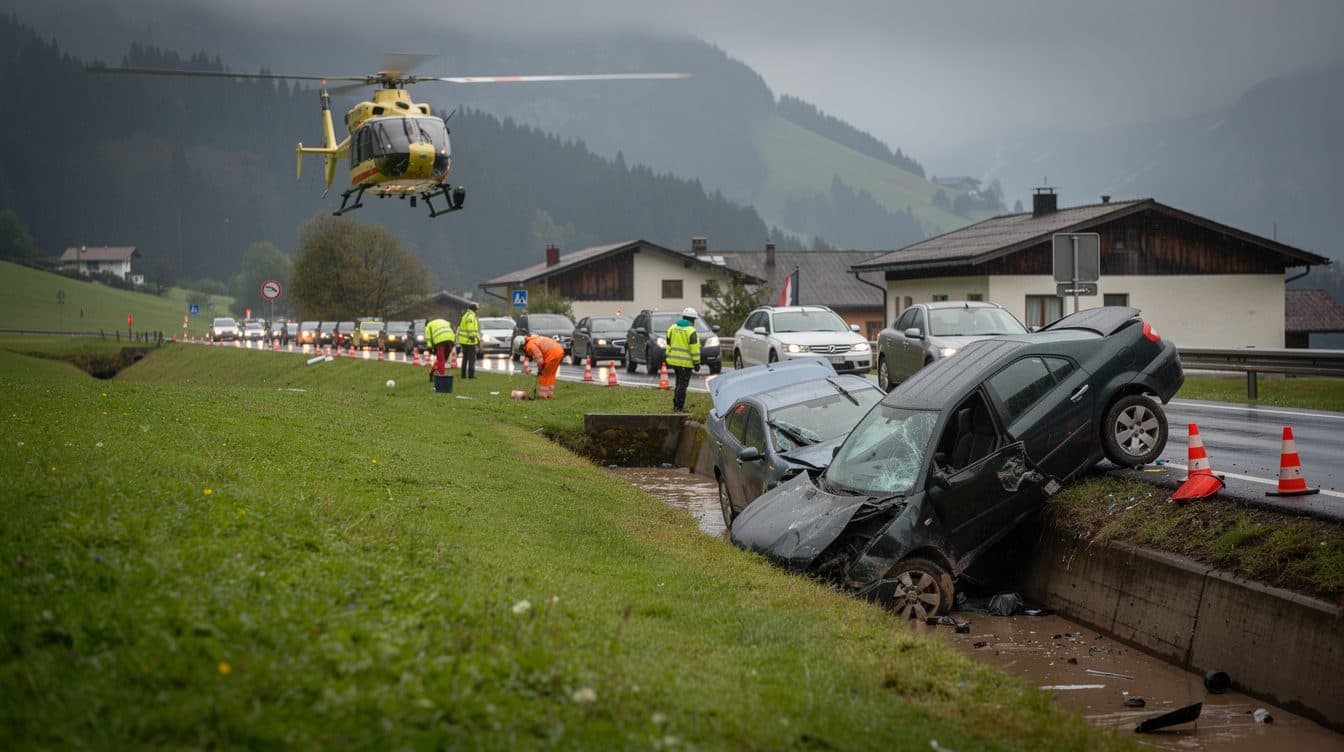 Tres vehículos colisionan en la B172 cerca de Kössen – dos conductoras heridas