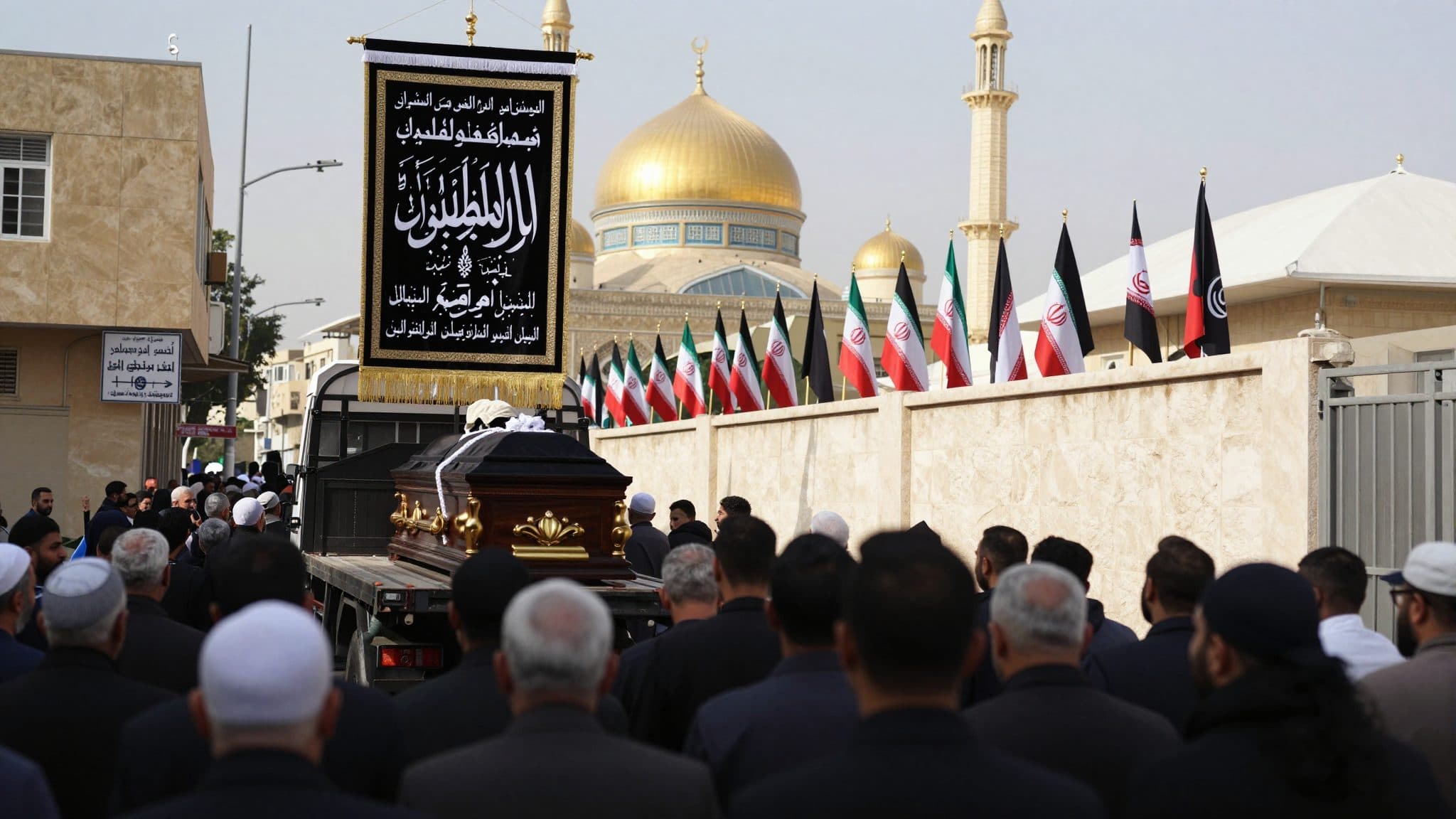 El féretro del líder supremo iraní Alí Jamenei llega a la ciudad santa iraquí de Nayaf para los ritos funerarios
