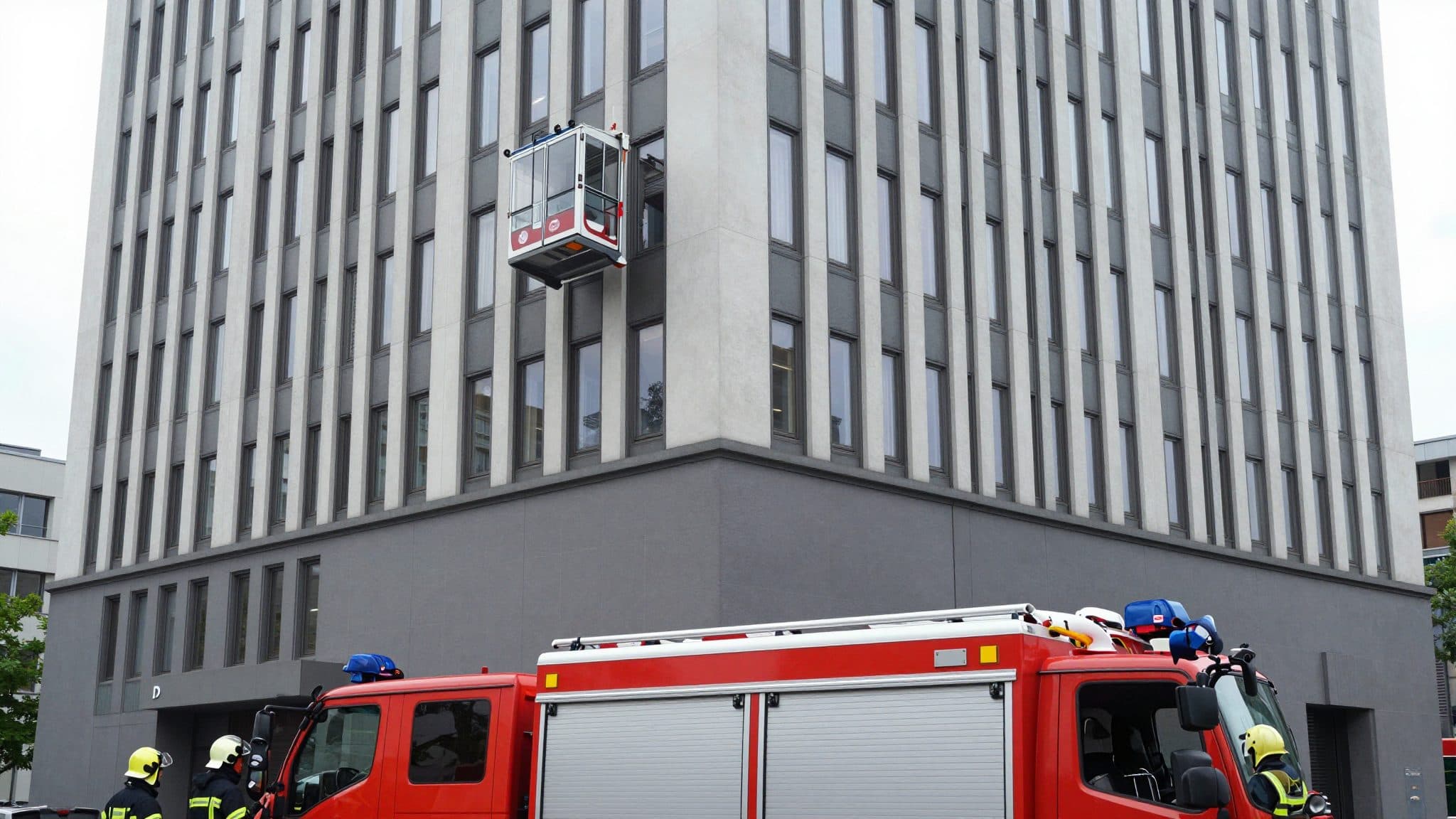 Bomberos liberan a dos limpiadores de ventanas atrapados en una gondola defectuosa a 200 metros de altura en Fráncfort