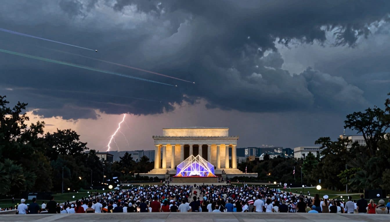 Trump habla en la celebración de los 250 años de EE. UU.: una tormenta retrasa su aparición y los fuegos artificiales cierran la velada