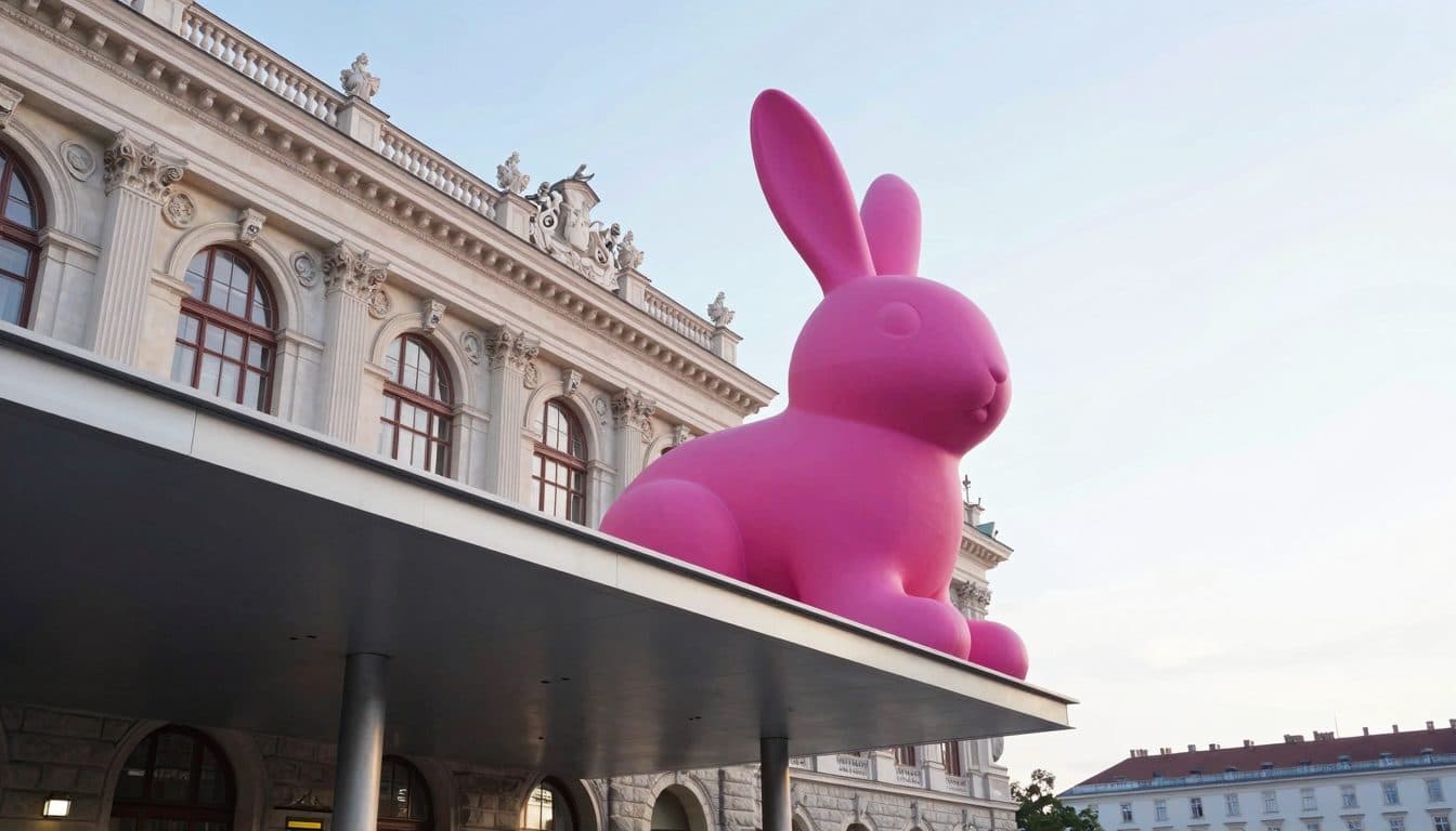 Conejo gigante en el techo de la Albertina inaugura la semana del 250.º aniversario