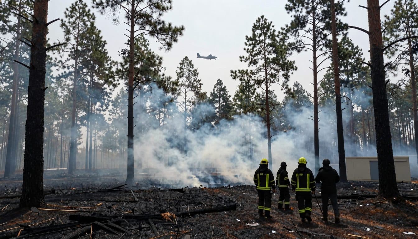Los bomberos combaten los focos restantes de un gran incendio forestal en el suroeste de Francia