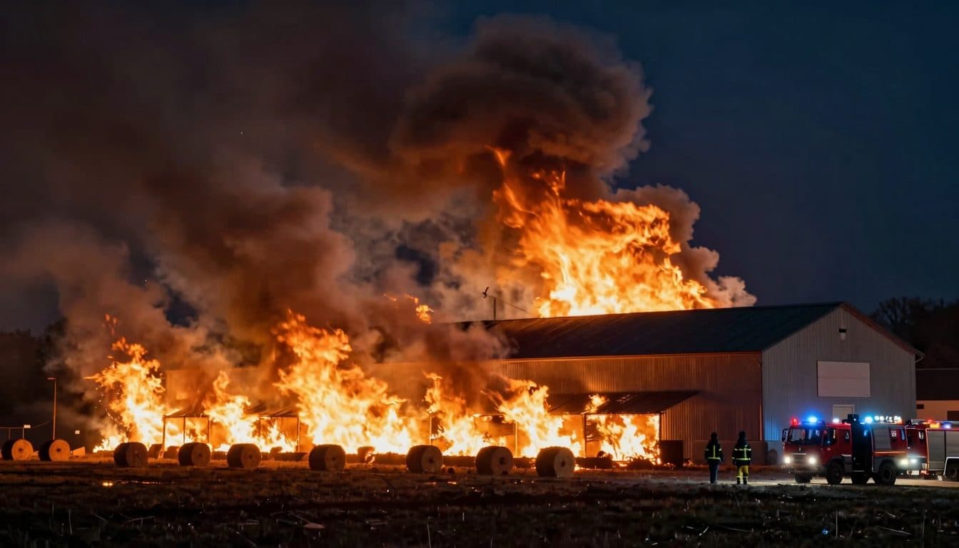 Gran incendio en Mitterhof en Wildendürnbach: Almacén de paja con varios cientos de pacas destruido