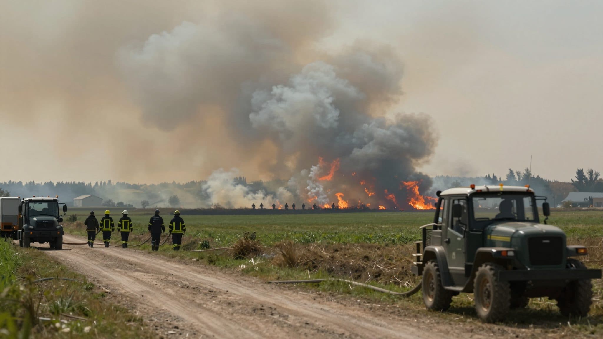 Unas 16 brigadas de bomberos combaten un gran incendio en Mettmach, con apoyo de agricultores locales