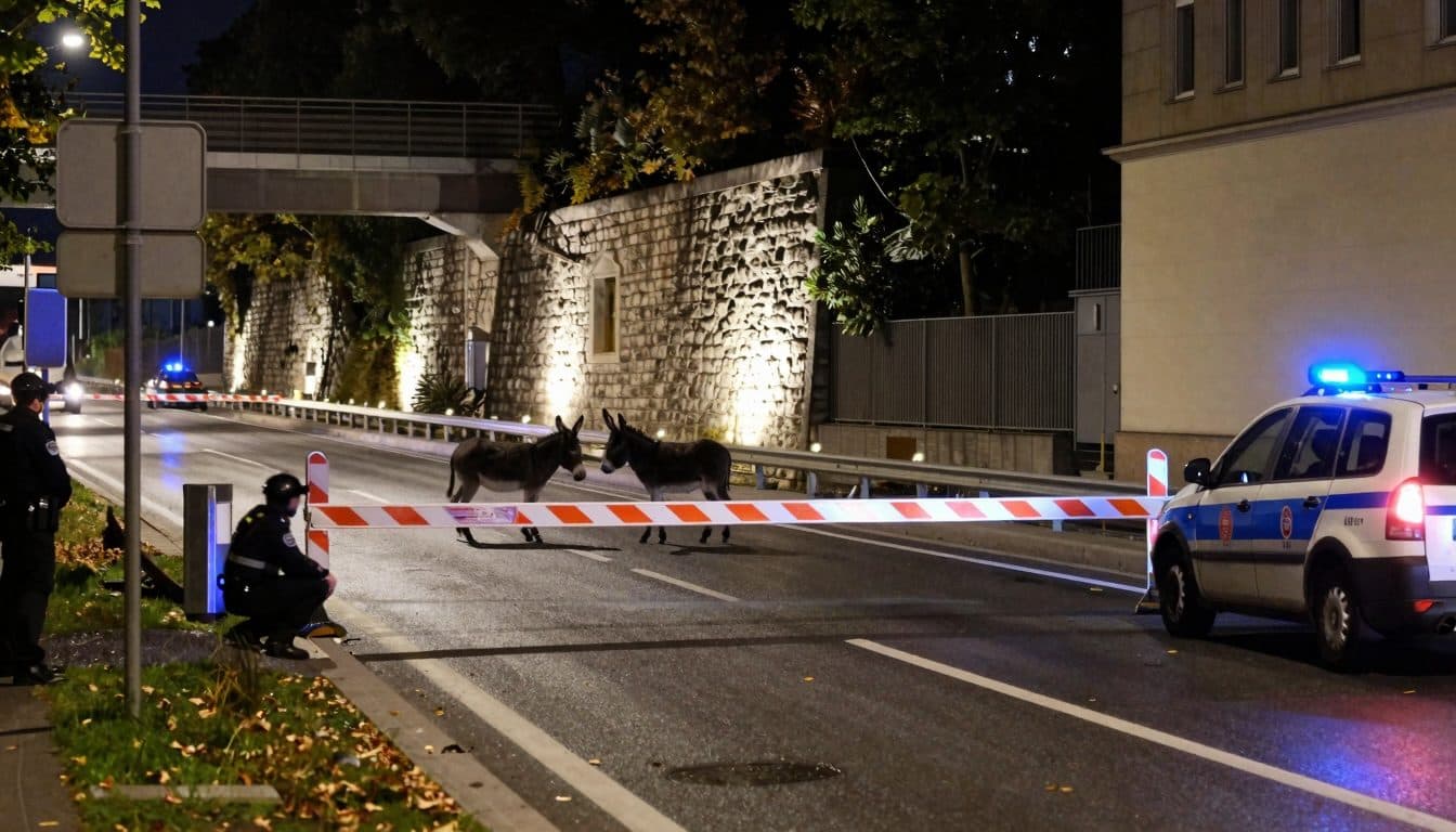 Burros escapados en la Wiener Westeinfahrt: la policía cierra un carril e improviza cabestros
