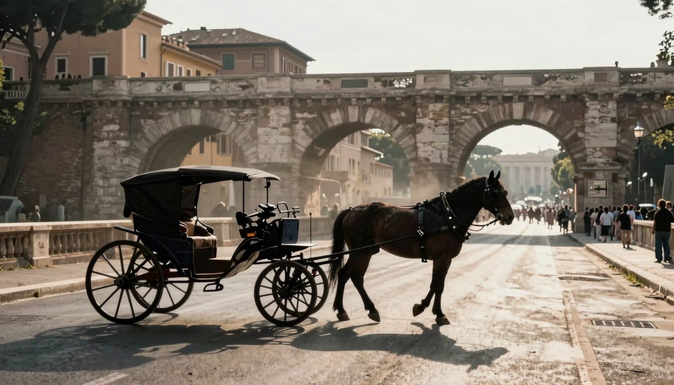 Caballo colapsa en el Puente Cavour de Roma – Se reactiva el debate sobre los coches de caballos turísticos
