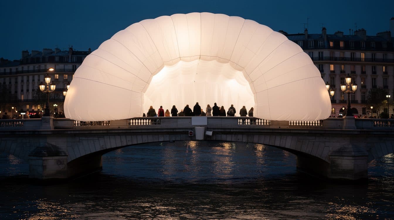 Cueva de tela transitable sobre el Pont Neuf inaugurada: el artista JR envuelve el puente parisino