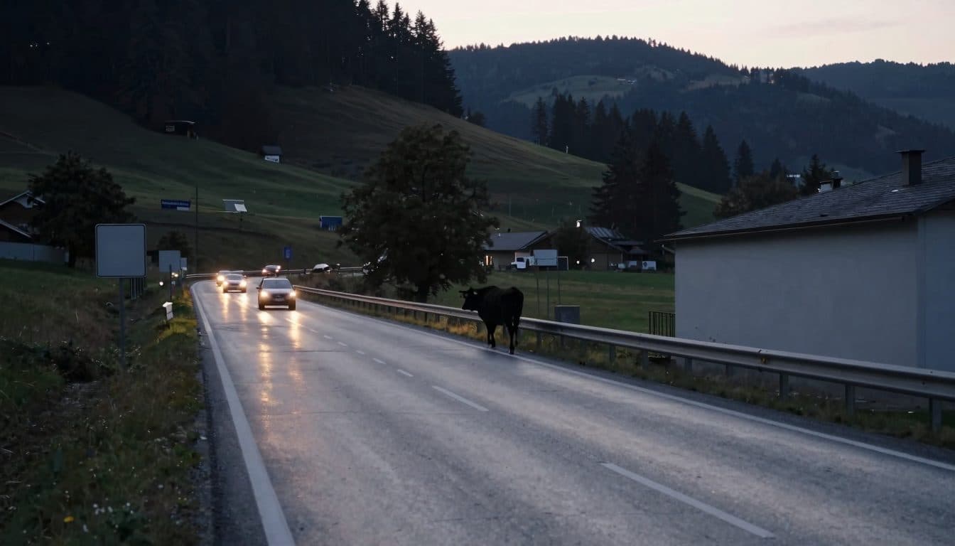 Vaca preñada escapada interrumpe el tráfico matutino en la región del Mühlviertel, Alta Austria