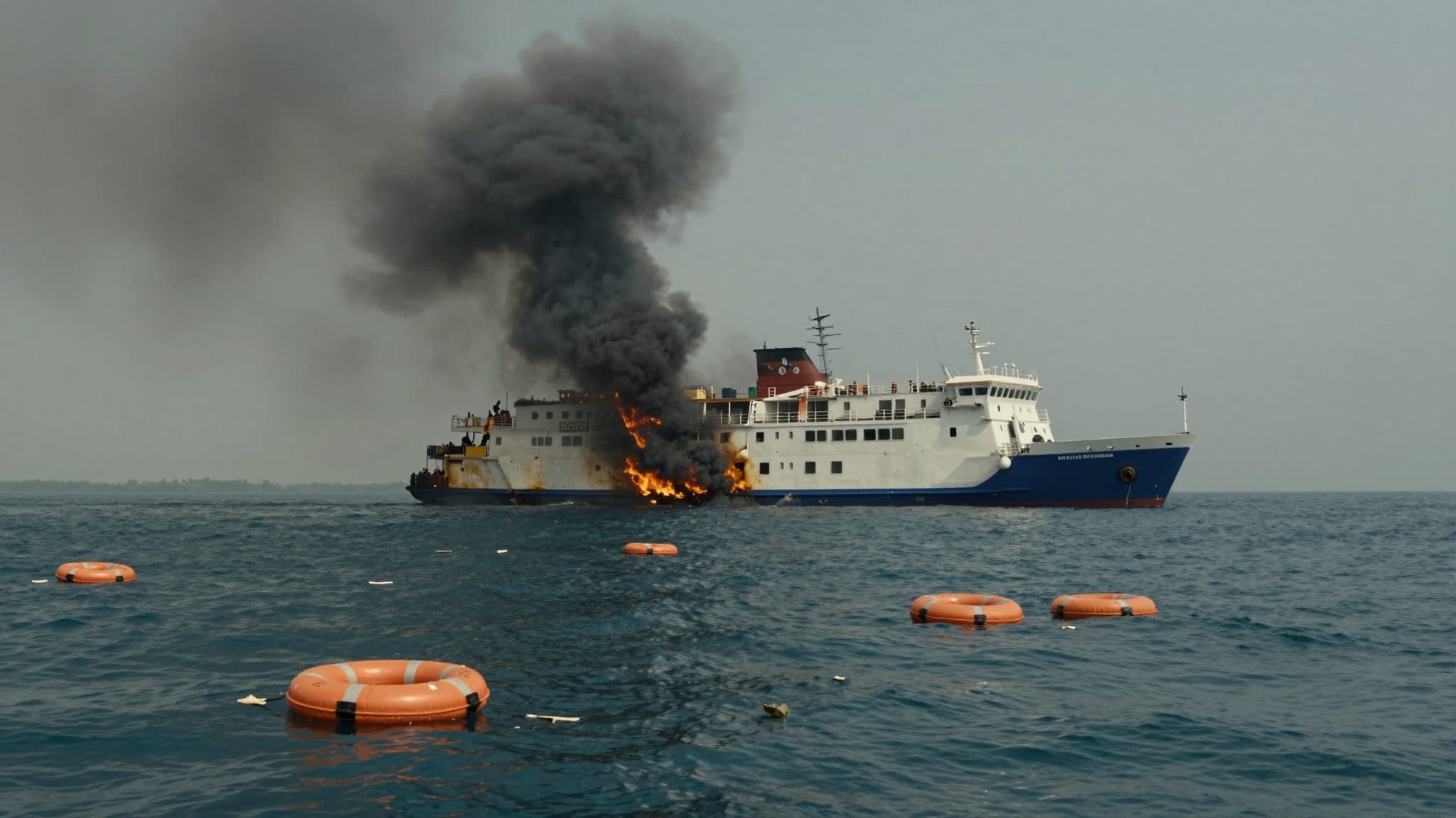 Ferry frente a Java en llamas: 250 personas a bordo, 41 desaparecidas