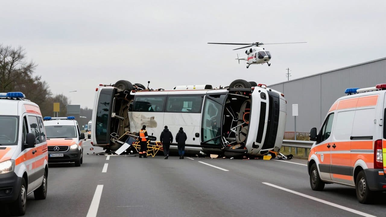 Autobús de larga distancia vuelca en la A96 cerca de Buchloe – al menos dos muertos