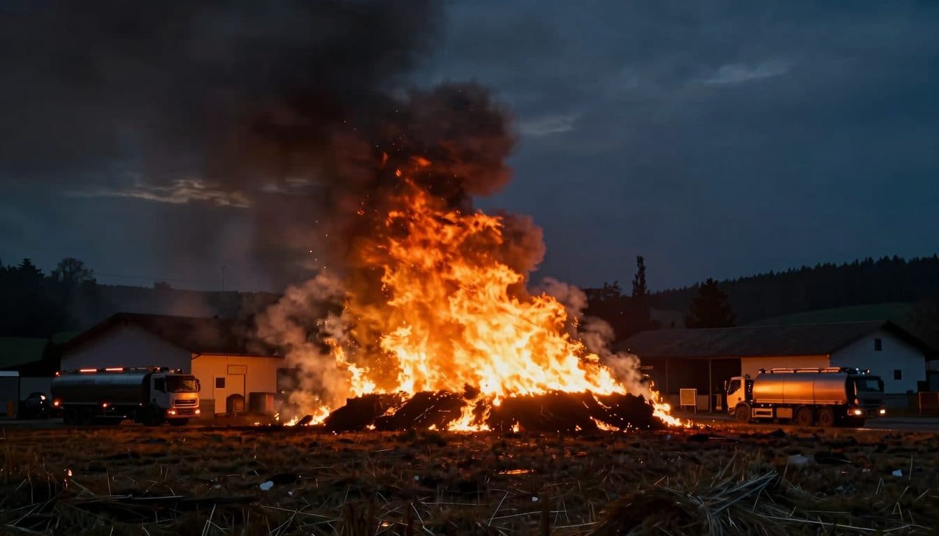 Gran incendio en Wildendürnbach: cientos de pacas de paja en plena llamas en una explotación ganadera