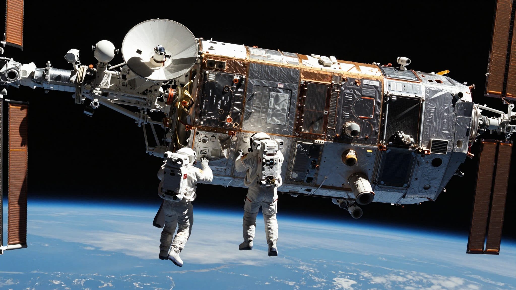 Dos astronautas montan una nueva antena en un paseo espacial exterior de la ISS