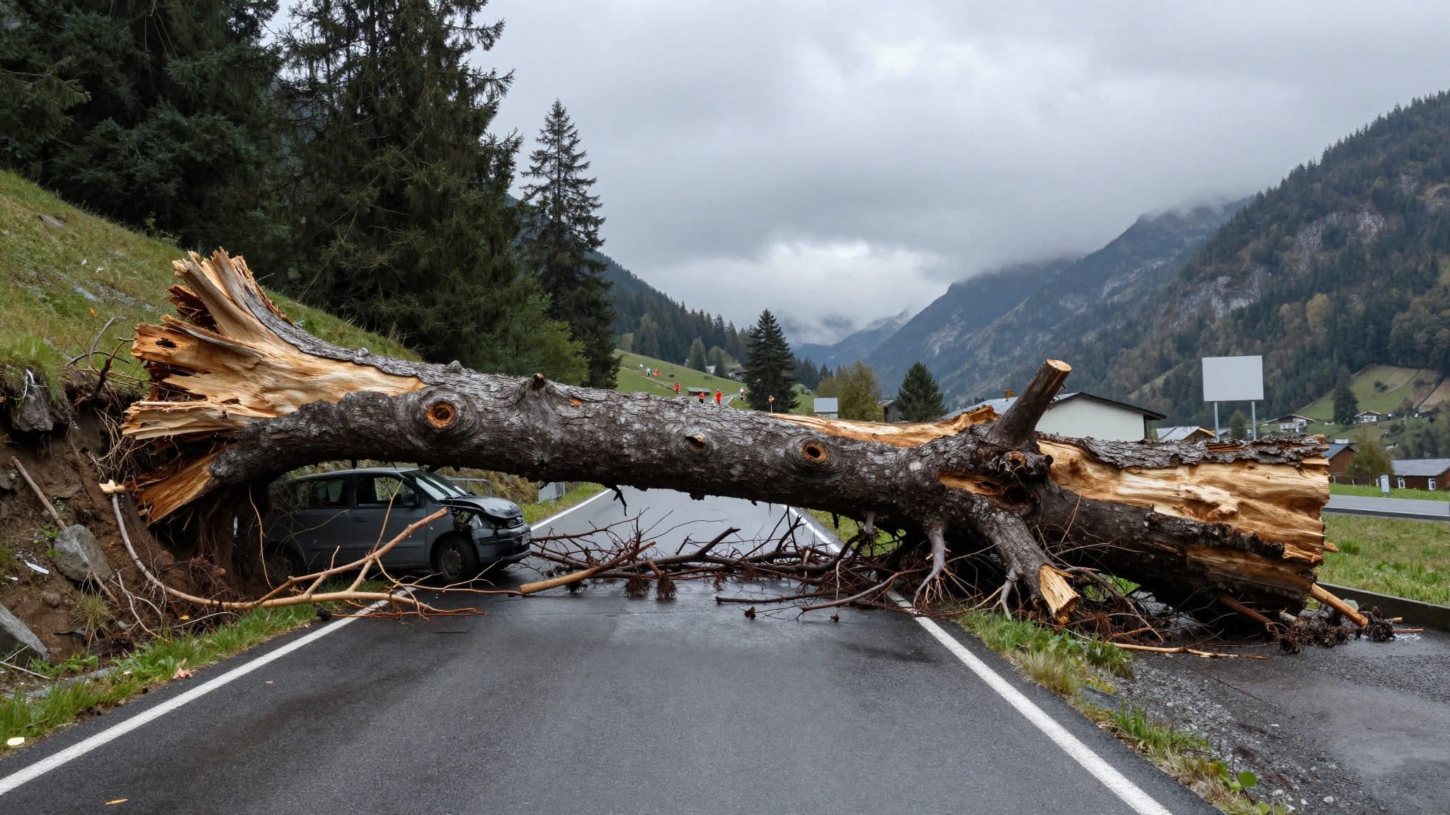 Un árbol cae sobre un coche en Roppen y deja al conductor con heridas leves