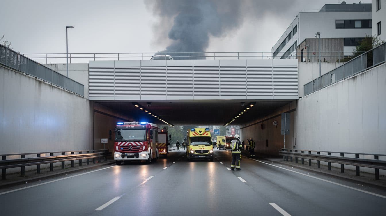 Coche en llamas en el túnel acústico de Stellingen: A7 cerrada en ambos sentidos