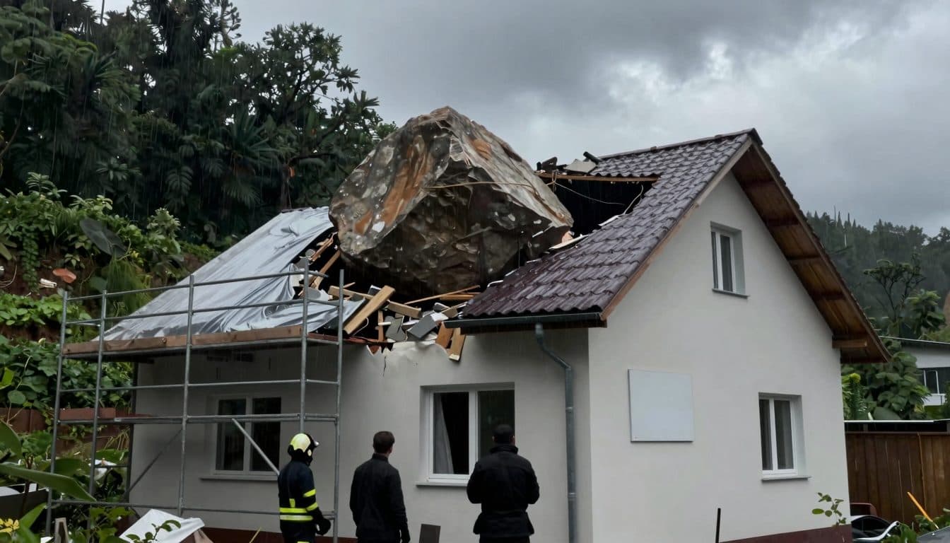 Un bloque de roca de varias toneladas atraviesa el techo de una vivienda en Starzach