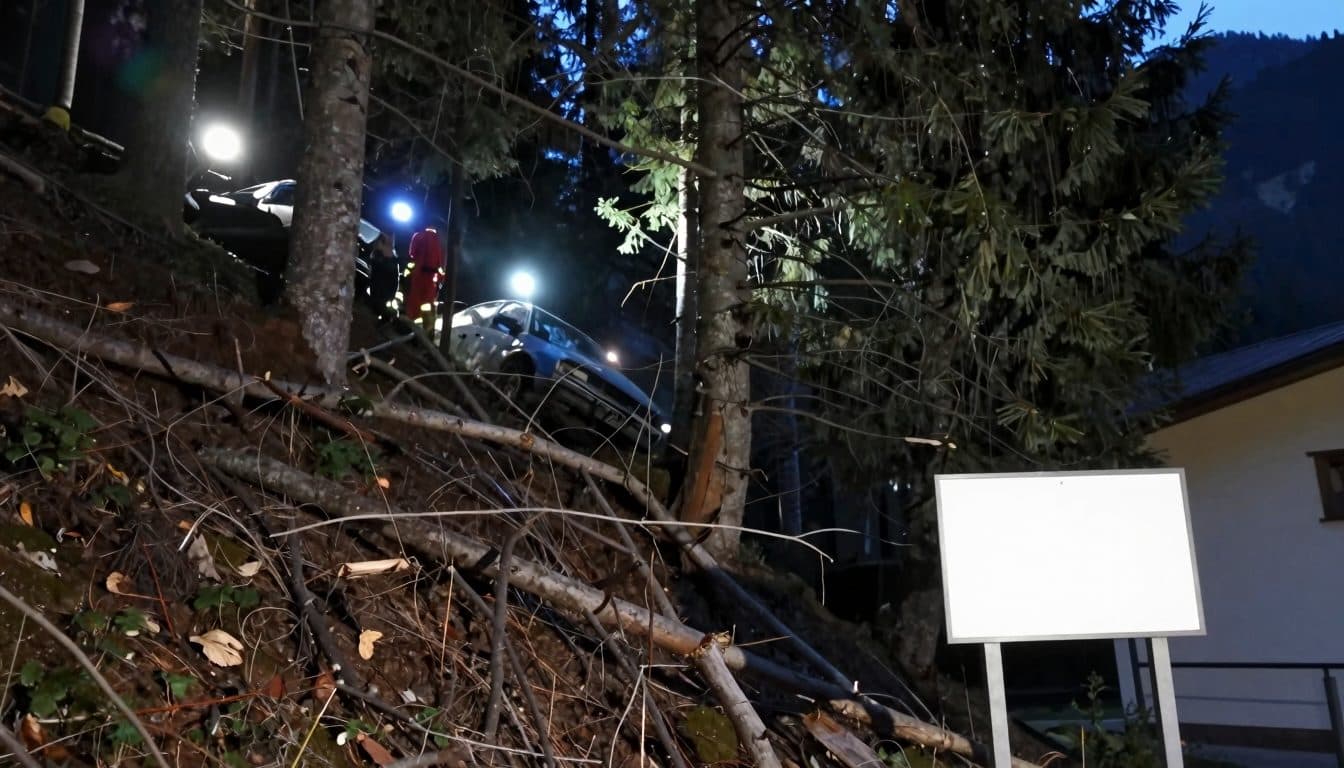 Conductor ebrio cae con su coche 50 metros en el bosque